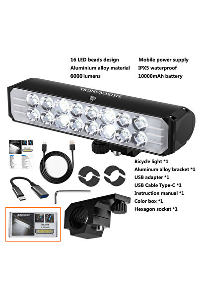 Choice مجموعة مصابيح دراجة هوائية من سبيكة معدنية من شيزيوانغري، سعة 10000 مل...