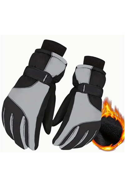 Choice قفازات تزلج شتوية سوداء ورمادية، دافئة، مانعة للانزلاق، مقاومة للماء، ...