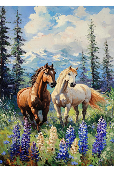 begovart لغز خشبي (MDF) مكون من 1000 قطعة من مناظر الخيول والزنبق