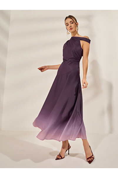 Styli فستان ماكسي بدون أكمام بطبعة أومبريه باللون العنابي