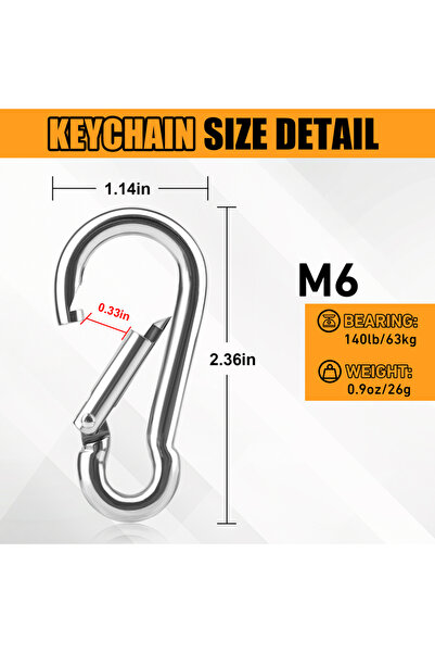 Choice خطافات زنبركية M6 عدد 6 قطع، مصنوعة من الفولاذ المقاوم للصدأ، مزودة بم...