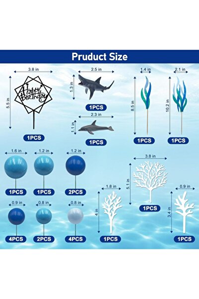 Choice 22pcs 22Pcs Shark Cake Topper Shark Dolphin Figurine Decoration Ocean Theme Blue Ball Cake Decor Sea