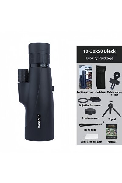 Choice تلسكوب أحادي العدسة أسود عالي الدقة 10-30x50 مع حامل ثلاثي الأرجل ومحو...