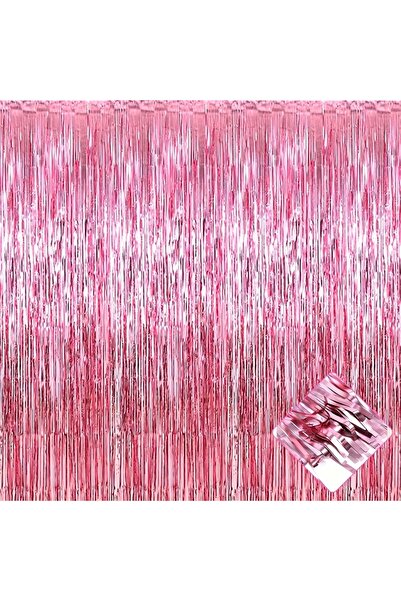 Choice مجموعة ديكور خلفية بشرابة وردية اللون (3 قطع) - ستارة خلفية بشرابة معدنية مناسبة لـ