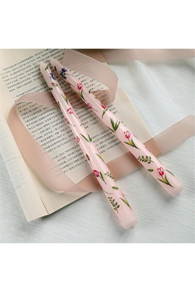 The Bros Floral Taper Candle Dripless Candlesticks, 4-Pack 25cm, Light Pink, ...