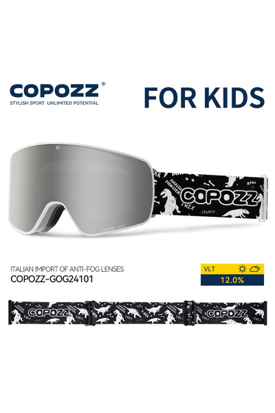 Choice نظارات تزلج مغناطيسية للأطفال من كوبوز بتصميم ديناصور فضي، مضادة للضبا...