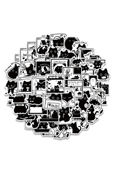 Choice ٥٠ قطعة من ملصقات دفتر يوميات الحياة الصغيرة السوداء، قطة لطيفة، مناسب...