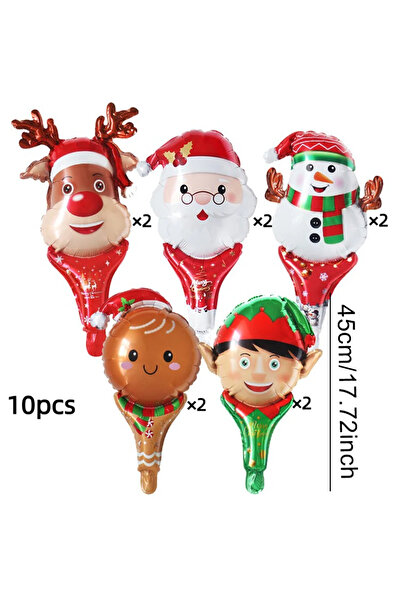 Choice ١٠ قطع من بالونات عيد الميلاد المحمولة باليد - بابا نويل، غزال الرنة، رجل الثلج، ورجل خبز الزنجبيل