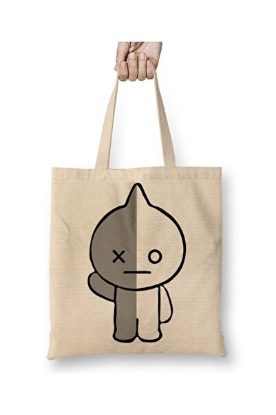 Toyaso Geantă de pânză Bts Bt21 Van White Geantă de cumpărături cu mâner lung...