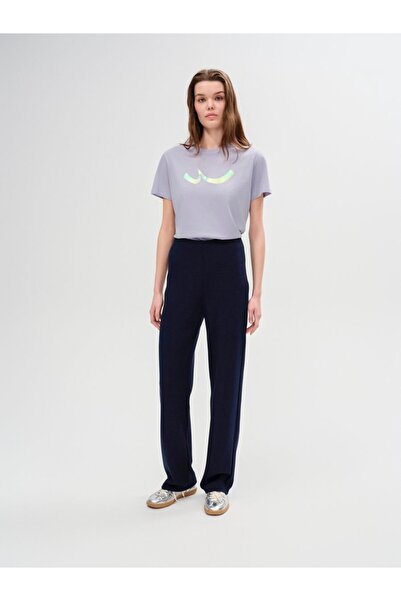 Ltb High Waist Straight Cut Navy Blue Trousers