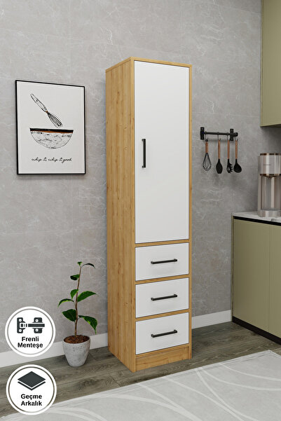 ARNETTİ Modera Çok Amaçlı Dolap 3 Çekmeceli Kapaklı Modern Saklama Dolabı, Mutfak Dolabı Safirmeşe Beyaz