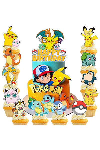 Choice MULTI 25 Pcs Pokemon Cake Toppers - Pokemon Cupcake Toppers & Large Pokemon Birthday Cake Topper for