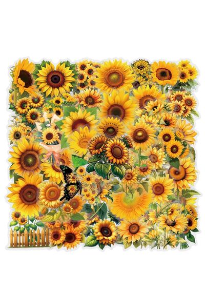 Choice 60PCS 60Pcs INS Transparent Sunflower Stickers Set Waterproof PET Jour...