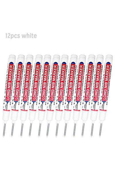 Choice 12 قلم تحديد أبيض مقاوم للماء برأس طويل، مناسب للثقوب العميقة، للنجاري...