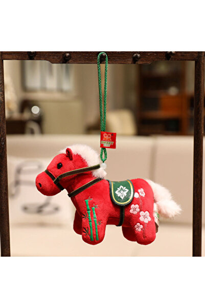 Choice لعبة ميدالية مفاتيح على شكل حصان صغير لطيف أحمر اللون بطول 12 سم، مصنوعة من القطيفة، تحاكي الحيوانات الحقيقية، دمية محشوة