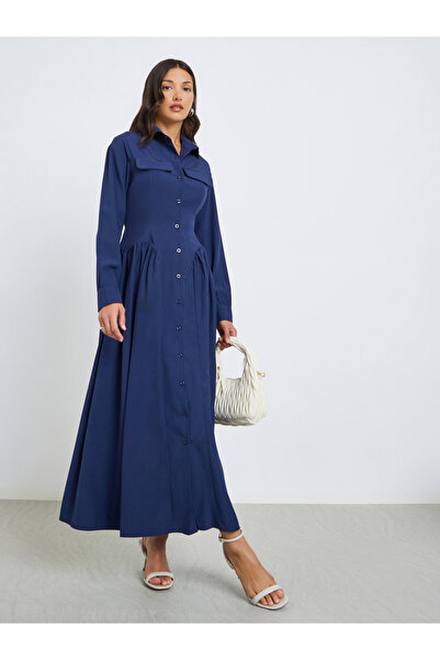 Styli فستان ماكسي نسائي بتصميم قميص وتفاصيل قلابة