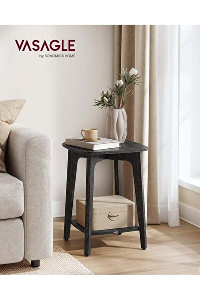 VASAGLE Side Table – Small Square End Table with Lower Shelf, Charcoal Gray, ...