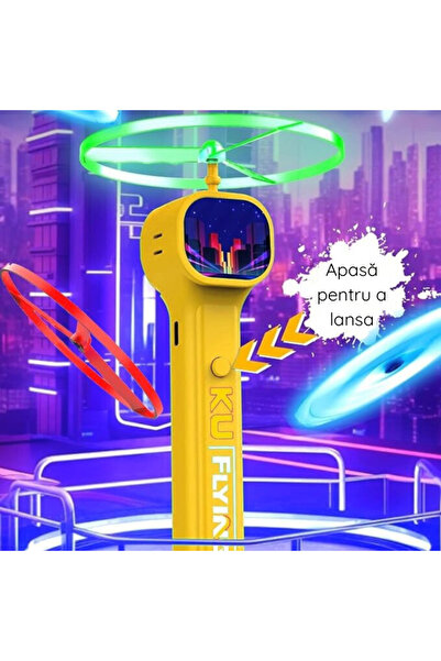 OEM Electric Launcher with Rotating Discs, Set of 6 Luminous+Classic Discs, USB Rechargeable, Yellow