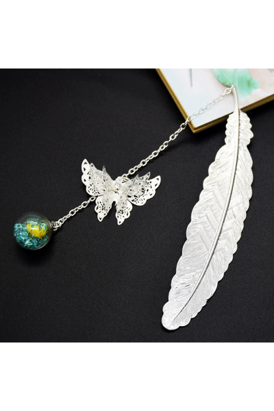 Choice فاصل كتب فضي على شكل فراشة زرقاء بتصميم ريترو، فاصل كتب معدني إبداعي ع...