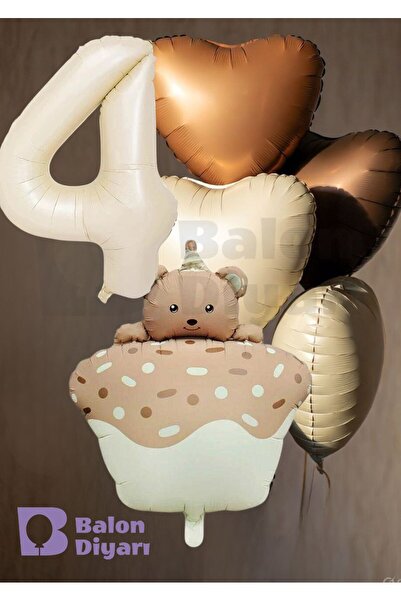BALON DİYARI Age-Themed Retro Teddy Bear Cake 3-Piece Heart-Shaped Birthday B...