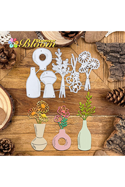 Choice Original Lovely Flowers and Leaves Bunches with Vases Metal Cutting Di...