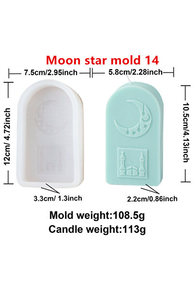 Choice12 قالب سيليكون ثلاثي الأبعاد على شكل هلال وقمر وشمعة، 14 قطعة، لتزيين ...
