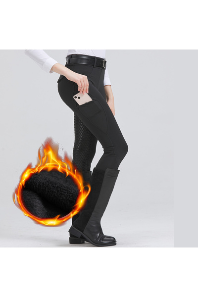 Choice بنطال دافئ شتوي مبطن بالصوف السميك للغاية، بنطال ركوب الخيل مزود ببطانة سيليكون مانعة للانزلاق