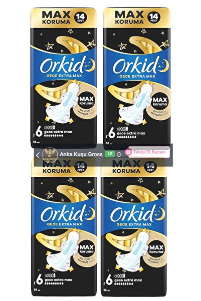 Orkid Hijyenik Ped Ultra Gece Ekstra Max 14' lü 4 Paket = 56 Adet