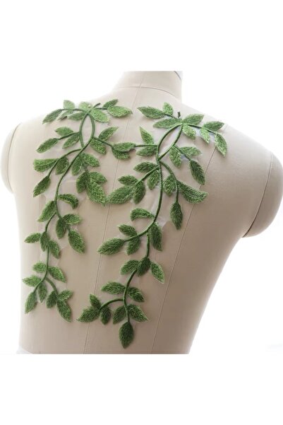 Choice ٥ أزواج من الدانتيل الأخضر المطرز بأوراق الشجر، ٥ أزواج - زوج واحد. رقعة دانتيل سميكة من الأورجانزا على شكل ورقة شجر خضراء. زينة زهرة من المرايا