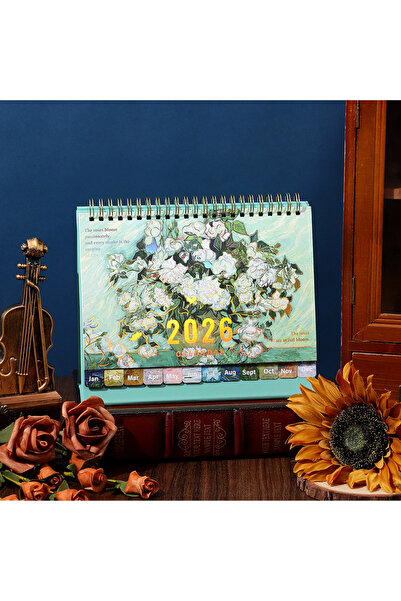 Choice تقويم مكتبي عتيق من وايت روز لعام 2026 بتصميم لوحة فنية مع فهرس ملصقات شهري يومي/أسبوعي/شهري