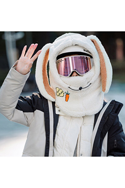 Choice قبعة تزلج شتوية بيضاء من الصوف، وشاح، غطاء دافئ لخوذة التزلج، مريح ونا...