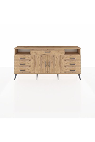 Dienni Arges Konsol 4 Raflı 7 Çekmeceli 2 Kapaklı 176x30x83 Çam-Çam/Çam