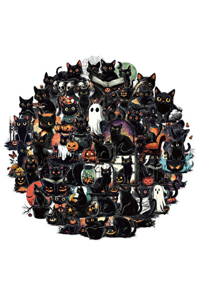 Choice 50 قطعة من ملصقات جرافيتي إبداعية على شكل قطة سوداء لطيفة للهالوين، من...