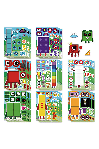 Choice ٨ أوراق ملصقات أحجية للأطفال، مكعبات بناء رقمية، ملصقات لتغيير الوجوه