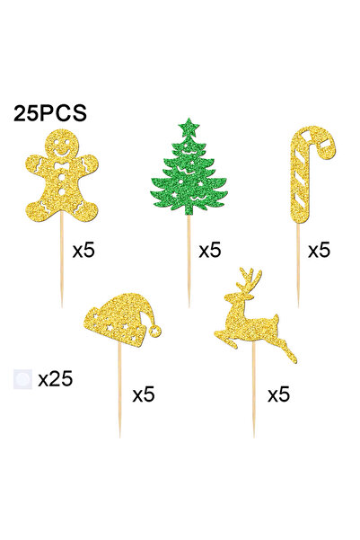 Choice Gold X Green YOMDID 25Pcs Christmas Cupcake Toppers Bamboo Cupcake Toppers Glitter Christmas Tree Sa