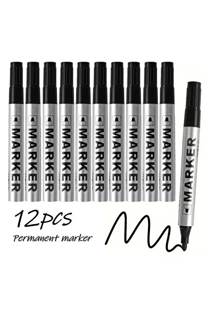 Choice 12 قلم تحديد أسود دائم ذو أساس زيتي - سريع الجفاف، مقاوم للماء، برأس مستدير