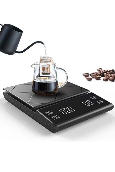 CIMIA ميزان قهوة KitchenTour مع مؤقت - ميزان إسبريسو رقمي 3 كجم/0.1 جم، أسود