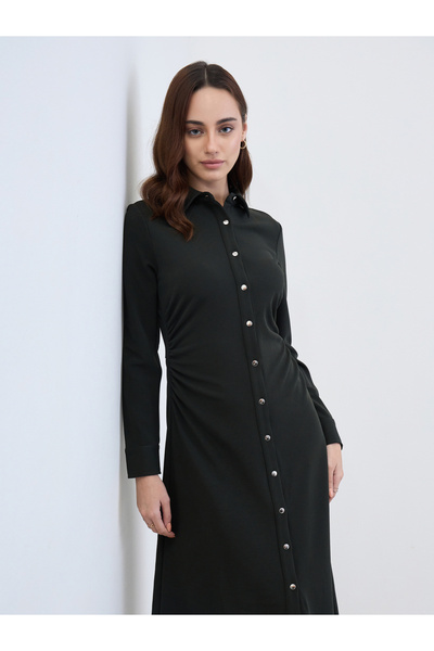 Styli Solid Long Sleeves Shirt Midi Dress