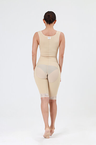 LİPOTEKS Post-Operative Thin Waist, under Breast and Above Knee, Closed Back Bbl Liposuction Corset (Agraffle-Beige)