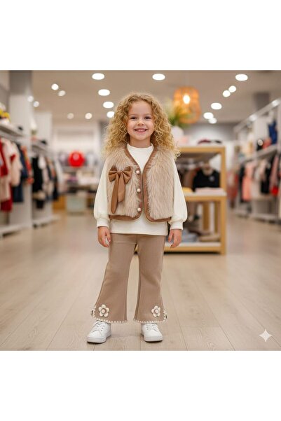 EsareModa Blană pentru copii set cu vestă - Body cu mâneci lungi + pantaloni ...