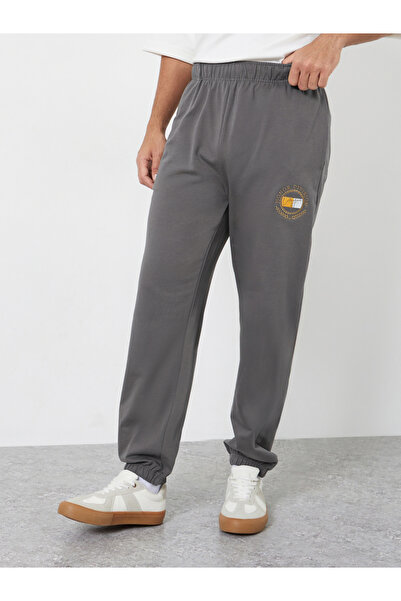 Styli Men Grey Embroidered Relaxed Fit Joggers