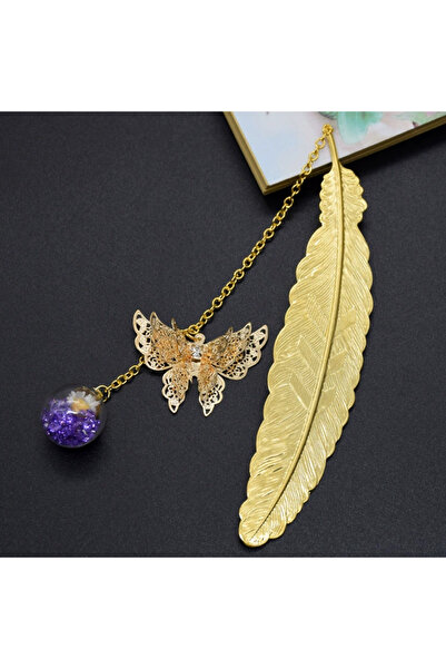 Choice فاصل كتب معدني بتصميم فراشة ذهبية عتيقة، مزين بريشة وفراشة، هدية قرطاس...