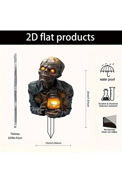 Choice قطعة واحدة من فانوس الهالوين، زينة زومبي مرعبة، زينة حديقة ثنائية الأبعاد من الأكريليك، قابس أرضي، زينة منزلية خارجية