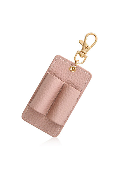 Choice مشبك أقلام من الجلد الصناعي الوردي بفتحتين، حامل أقلام محمول مضاد للضي...