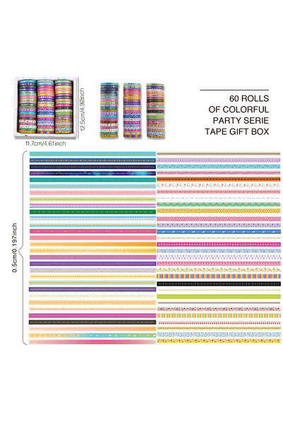 Choice مجموعة شريط واشي ملون مكونة من 60 لفة، شريط زخرفي بتصميم كلاسيكي، شريط...