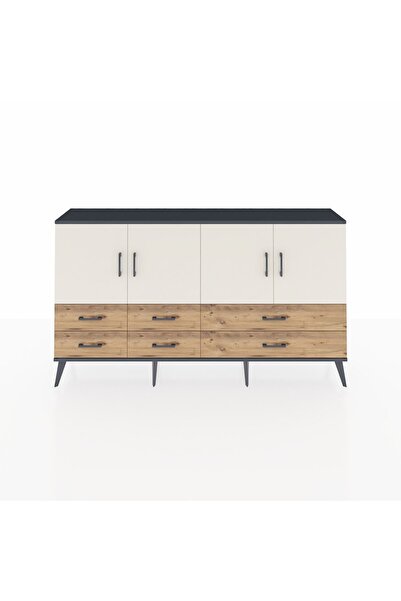 Dienni Arges Konsol 6 Raflı 6 Çekmeceli 4 Kapaklı 176x30x99 Antrasit-Aytaşı/Çam