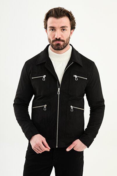 Mcr Düz Slim Fit Gömlek Yaka Fermuar Detaylı Erkek Mont Siyah - 39658.25K