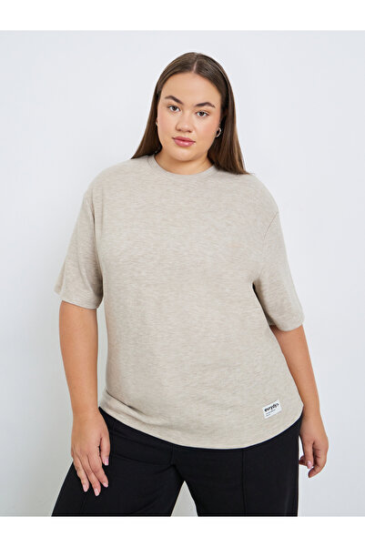 Styli Plus Size Beige Short Sleeve T-Shirt