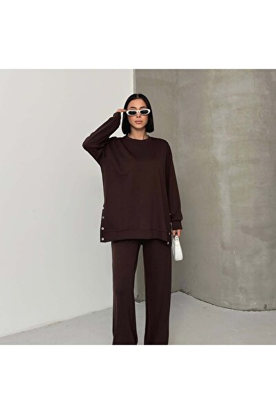 Tarzımızbir Snap-Button Modal Fabric Top and Bottom Hijab Tracksuit Set