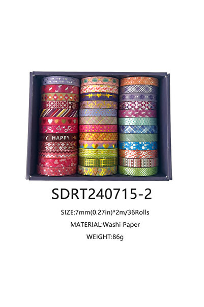 Choice SDRT240715-2 مجموعة من 36 لفة من أشرطة واشي رفيعة مطلية برقائق ذهبية، عرضها 7 مم، مثالية لأعمال سكرابوكينغ.